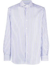 weißes und dunkelblaues vertikal gestreiftes Langarmhemd von Mazzarelli