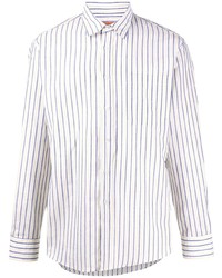 weißes und dunkelblaues vertikal gestreiftes Langarmhemd von Missoni