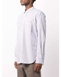 weißes und dunkelblaues vertikal gestreiftes Langarmhemd von Junya Watanabe MAN
