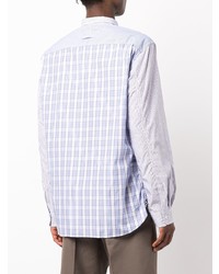 weißes und dunkelblaues vertikal gestreiftes Langarmhemd von Junya Watanabe MAN