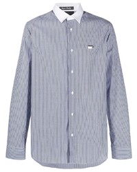 weißes und dunkelblaues vertikal gestreiftes Langarmhemd von Philipp Plein