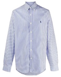 weißes und dunkelblaues vertikal gestreiftes Langarmhemd von Polo Ralph Lauren