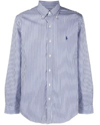 weißes und dunkelblaues vertikal gestreiftes Langarmhemd von Ralph Lauren Collection