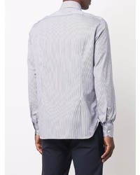 weißes und dunkelblaues vertikal gestreiftes Langarmhemd von Borrelli