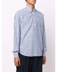 weißes und dunkelblaues vertikal gestreiftes Langarmhemd von Aspesi