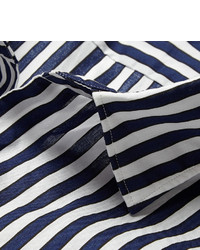weißes und dunkelblaues vertikal gestreiftes Langarmhemd von TOMORROWLAND