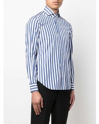 weißes und dunkelblaues vertikal gestreiftes Langarmhemd von Kiton