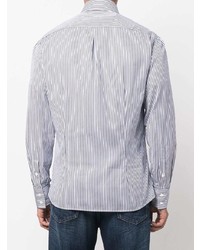 weißes und dunkelblaues vertikal gestreiftes Langarmhemd von Brunello Cucinelli