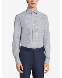 weißes und dunkelblaues vertikal gestreiftes Langarmhemd von Ermenegildo Zegna