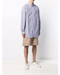 weißes und dunkelblaues vertikal gestreiftes Langarmhemd von Engineered Garments