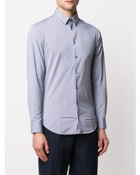 weißes und dunkelblaues vertikal gestreiftes Langarmhemd von Giorgio Armani