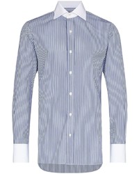 weißes und dunkelblaues vertikal gestreiftes Langarmhemd von Tom Ford
