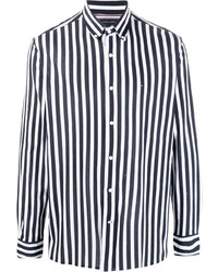 weißes und dunkelblaues vertikal gestreiftes Langarmhemd von Tommy Hilfiger