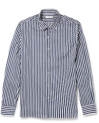 weißes und dunkelblaues vertikal gestreiftes Langarmhemd von TOMORROWLAND