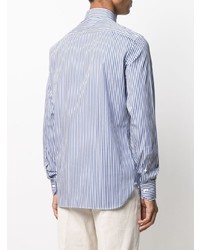 weißes und dunkelblaues vertikal gestreiftes Langarmhemd von Ermenegildo Zegna