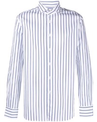 weißes und dunkelblaues vertikal gestreiftes Langarmhemd von Xacus