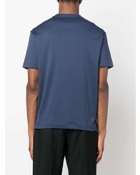 weißes und dunkelblaues vertikal gestreiftes T-Shirt mit einem Rundhalsausschnitt von Giorgio Armani