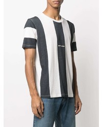 weißes und dunkelblaues vertikal gestreiftes T-Shirt mit einem Rundhalsausschnitt von Saint Laurent