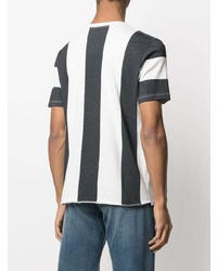 weißes und dunkelblaues vertikal gestreiftes T-Shirt mit einem Rundhalsausschnitt von Saint Laurent