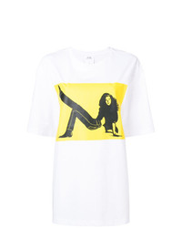 weißes und gelbes bedrucktes T-Shirt mit einem Rundhalsausschnitt von Calvin Klein Jeans Est. 1978