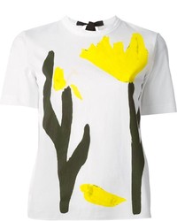 weißes und gelbes bedrucktes T-Shirt mit einem Rundhalsausschnitt von Marni