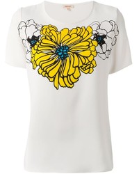 weißes und gelbes bedrucktes T-Shirt mit einem Rundhalsausschnitt von P.A.R.O.S.H.