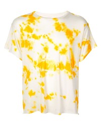 weißes und gelbes Mit Batikmuster T-Shirt mit einem Rundhalsausschnitt