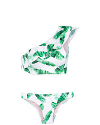 weißes und grünes bedrucktes Bikinioberteil