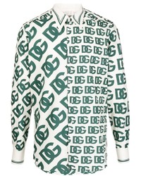 weißes und grünes bedrucktes Langarmhemd von Dolce & Gabbana