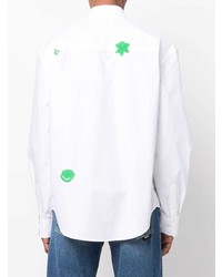 weißes und grünes bedrucktes Langarmhemd von MSGM