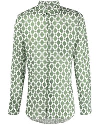weißes und grünes bedrucktes Langarmhemd von PENINSULA SWIMWEA