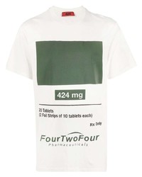 weißes und grünes bedrucktes T-Shirt mit einem Rundhalsausschnitt von 424