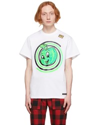 weißes und grünes bedrucktes T-Shirt mit einem Rundhalsausschnitt von 99% Is
