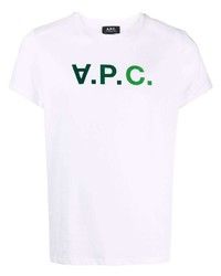 weißes und grünes bedrucktes T-Shirt mit einem Rundhalsausschnitt von A.P.C.