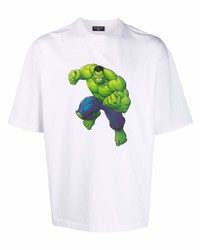 weißes und grünes bedrucktes T-Shirt mit einem Rundhalsausschnitt von Balenciaga