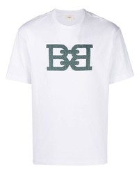 weißes und grünes bedrucktes T-Shirt mit einem Rundhalsausschnitt von Bally