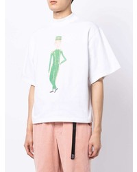 weißes und grünes bedrucktes T-Shirt mit einem Rundhalsausschnitt von Late Checkout