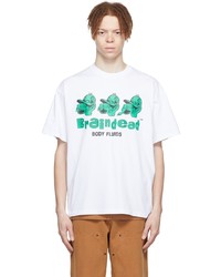 weißes und grünes bedrucktes T-Shirt mit einem Rundhalsausschnitt von Brain Dead