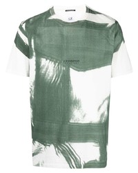 weißes und grünes bedrucktes T-Shirt mit einem Rundhalsausschnitt von C.P. Company