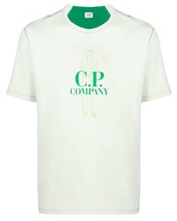 weißes und grünes bedrucktes T-Shirt mit einem Rundhalsausschnitt von C.P. Company