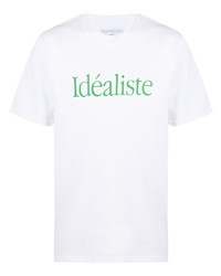 weißes und grünes bedrucktes T-Shirt mit einem Rundhalsausschnitt von Casablanca