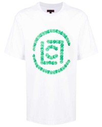 weißes und grünes bedrucktes T-Shirt mit einem Rundhalsausschnitt von Clot