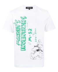 weißes und grünes bedrucktes T-Shirt mit einem Rundhalsausschnitt von Comme des Garcons Homme Deux