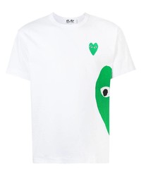 weißes und grünes bedrucktes T-Shirt mit einem Rundhalsausschnitt von Comme Des Garcons Play