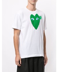 weißes und grünes bedrucktes T-Shirt mit einem Rundhalsausschnitt von Comme Des Garcons Play