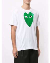 weißes und grünes bedrucktes T-Shirt mit einem Rundhalsausschnitt von Comme Des Garcons Play