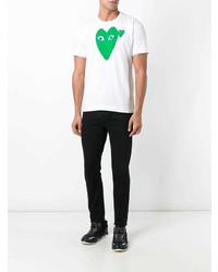 weißes und grünes bedrucktes T-Shirt mit einem Rundhalsausschnitt von Comme Des Garcons Play