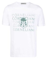 weißes und grünes bedrucktes T-Shirt mit einem Rundhalsausschnitt von Corneliani