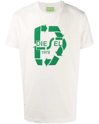 weißes und grünes bedrucktes T-Shirt mit einem Rundhalsausschnitt von Diesel