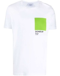 weißes und grünes bedrucktes T-Shirt mit einem Rundhalsausschnitt von Dondup